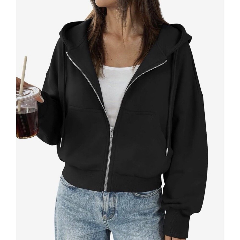 Trendy Queen Zip Up Hoodies For Women Cropped Sweatshirts Fall Y2K Size Small